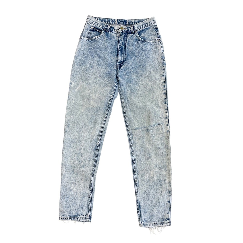 Vintage Jordache High Waisted Acid Wash Mom Jeans 90s Tapered Leg Light Blue